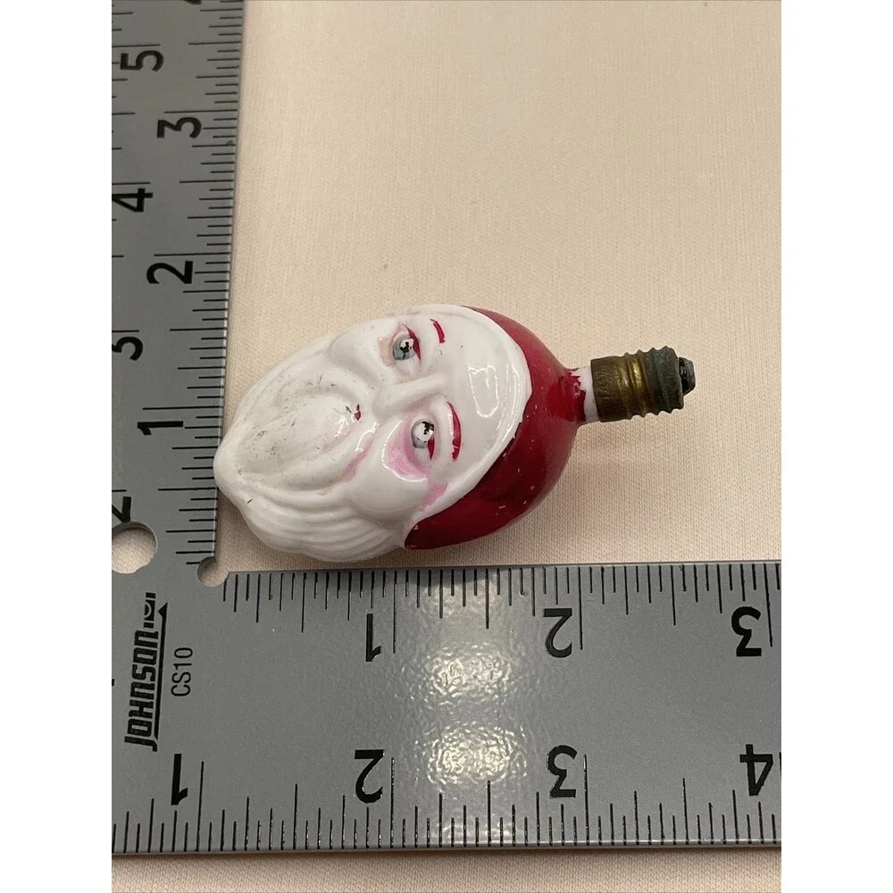 Vintage Painted Glass 2 Faced Santa Head Christmas Light Bulb Holiday Tree